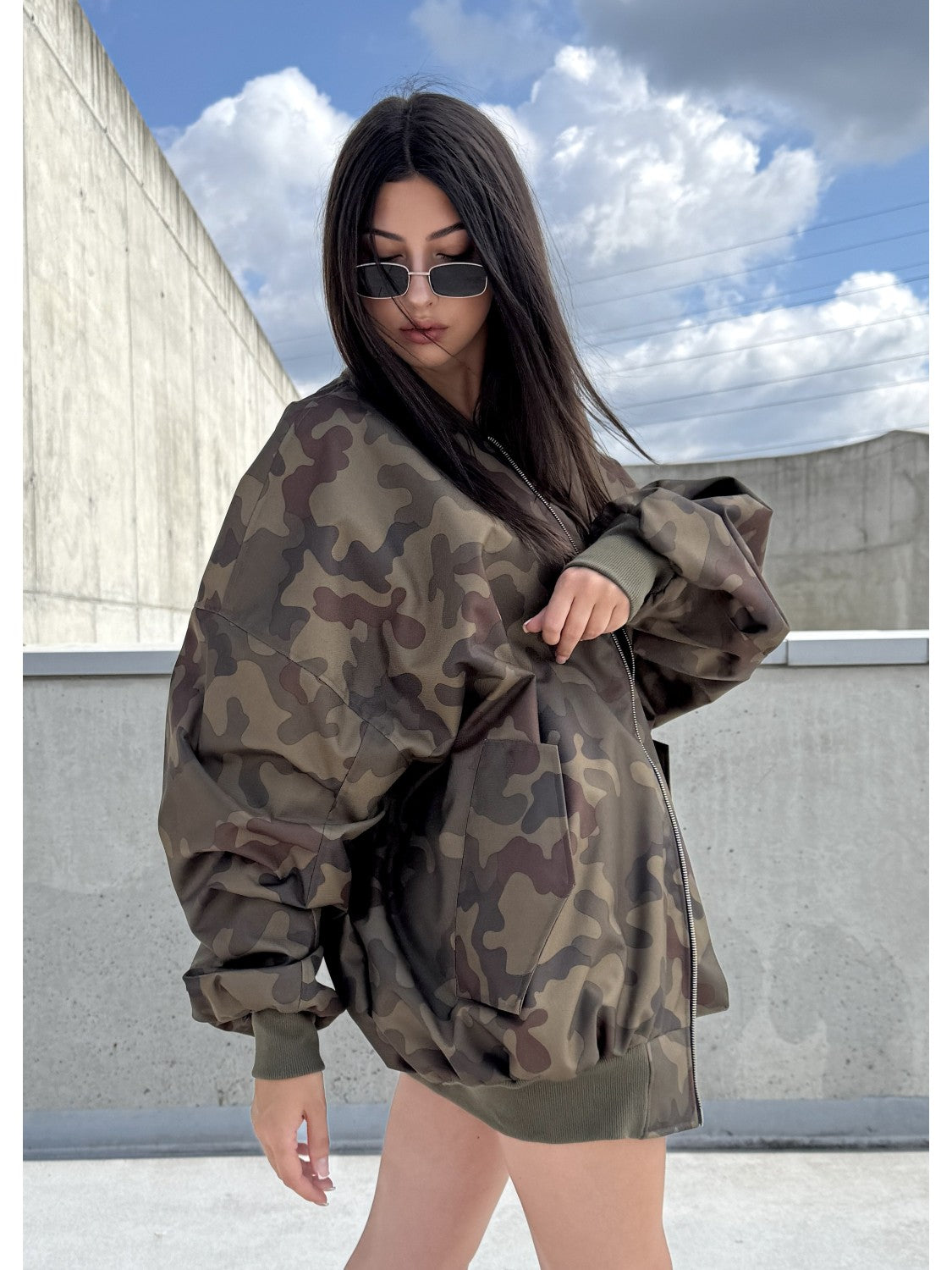 Bomber oversize jacket in camo