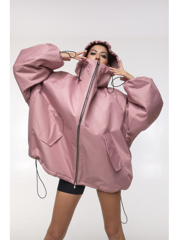 Bomber hoodie oversize dusty pink jacket