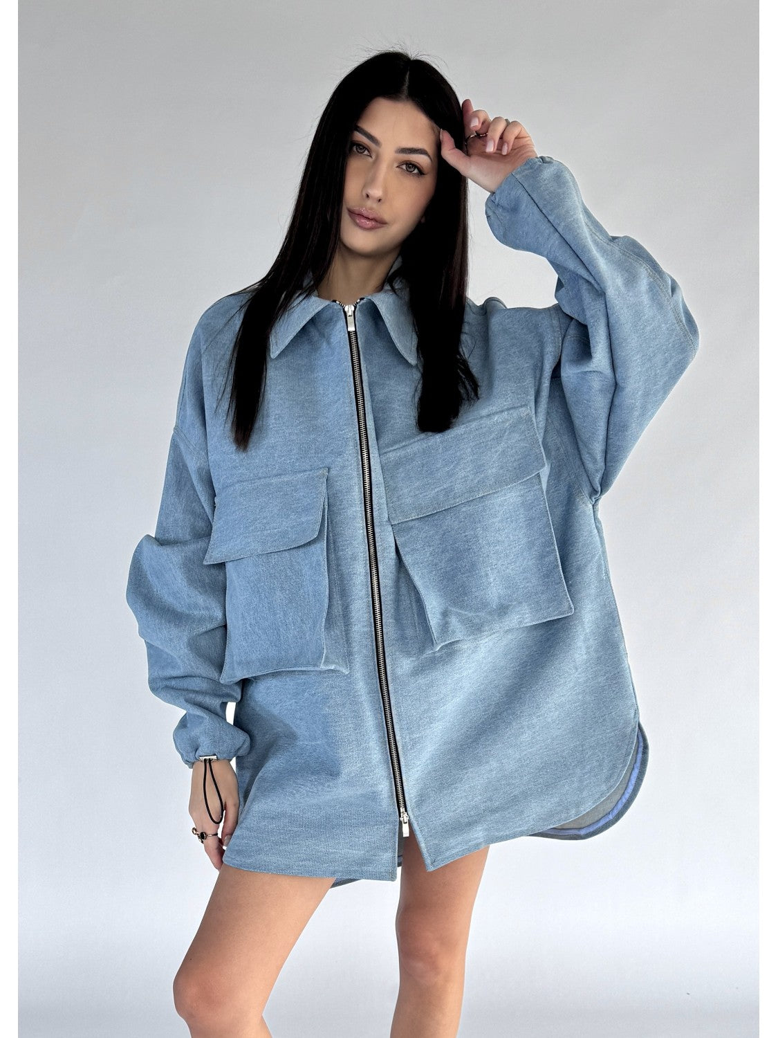 Light blue oversized sweatshirt jacket