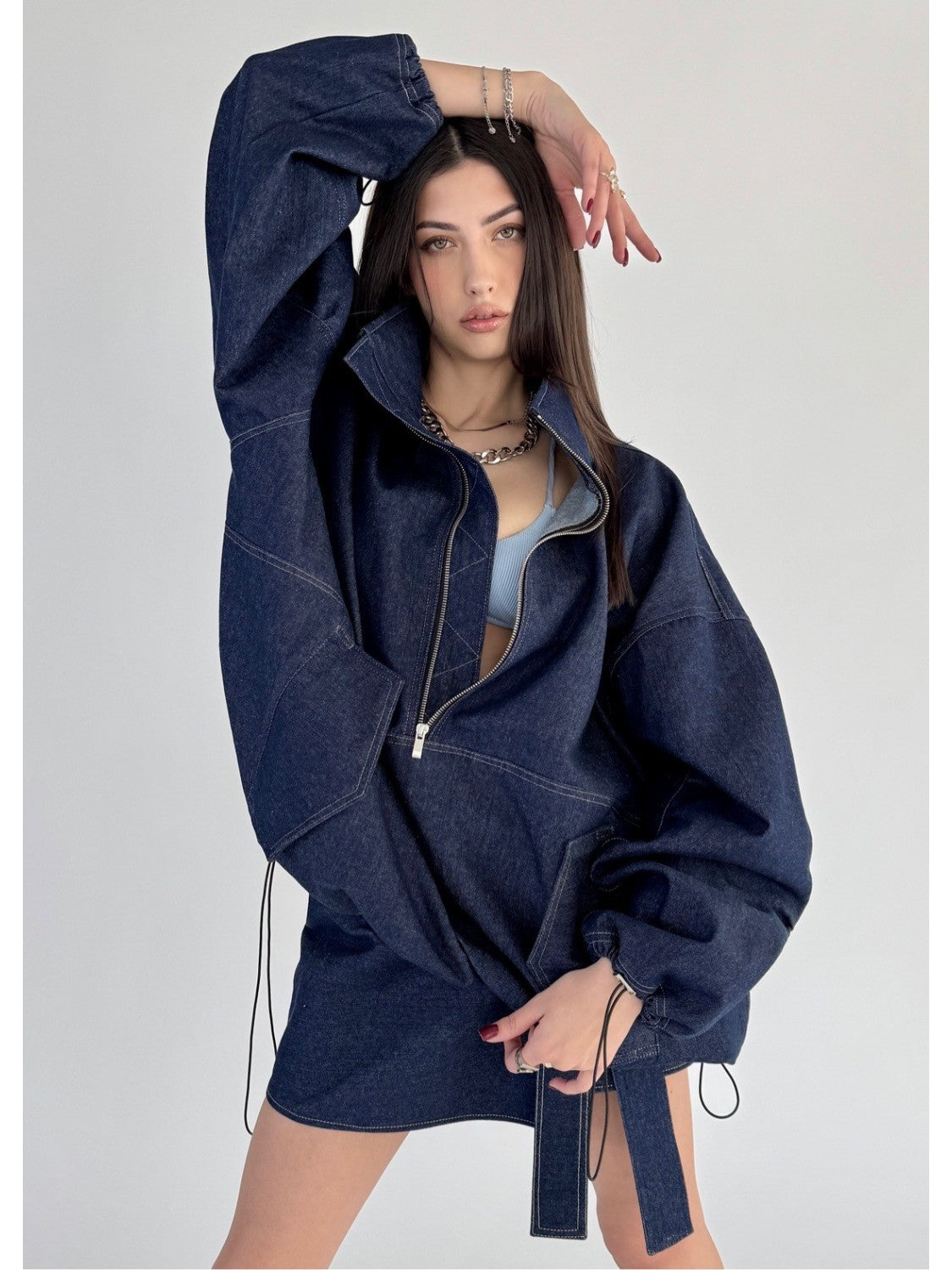 LooseZip oversize denim sweatshirt in dark blue