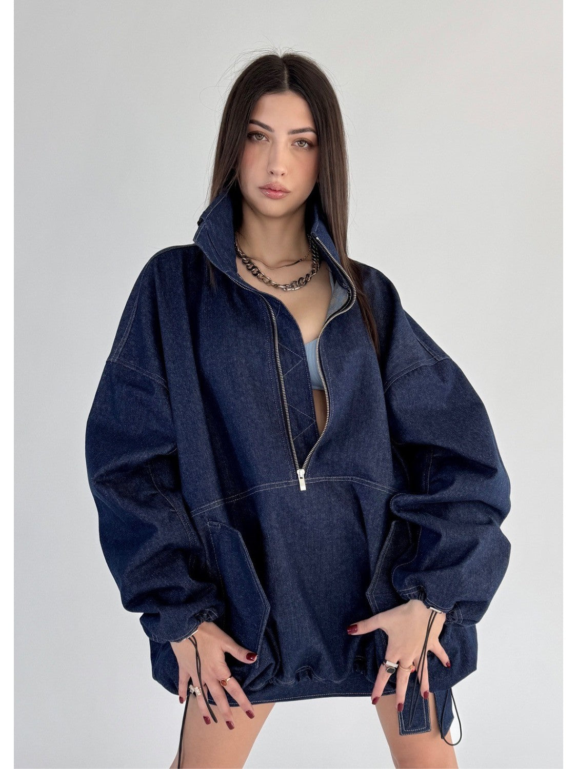 LooseZip oversize denim sweatshirt in dark blue