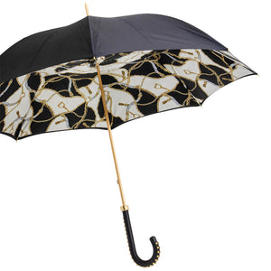 Black Umbrella with Bridles Print, Double Cloth