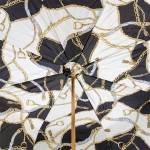 Black Umbrella with Bridles Print, Double Cloth